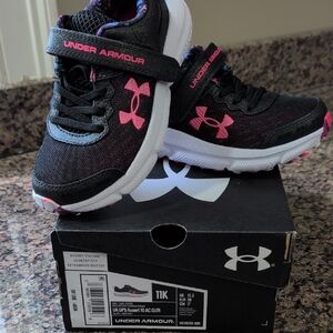 Under Armour Kids' Black and Pink Shoes